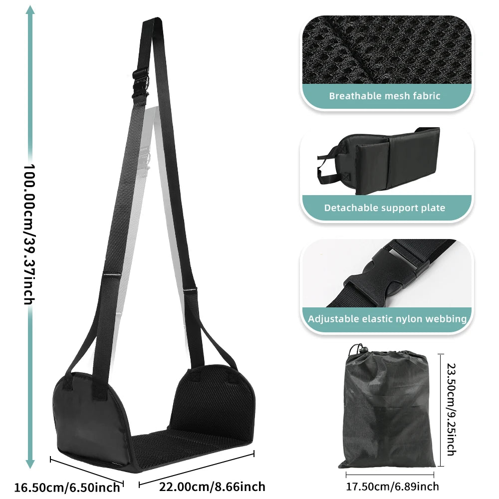Airplane & Desk Footrest Hammock - Adjustable Leg Rest with Memory Foam Pad